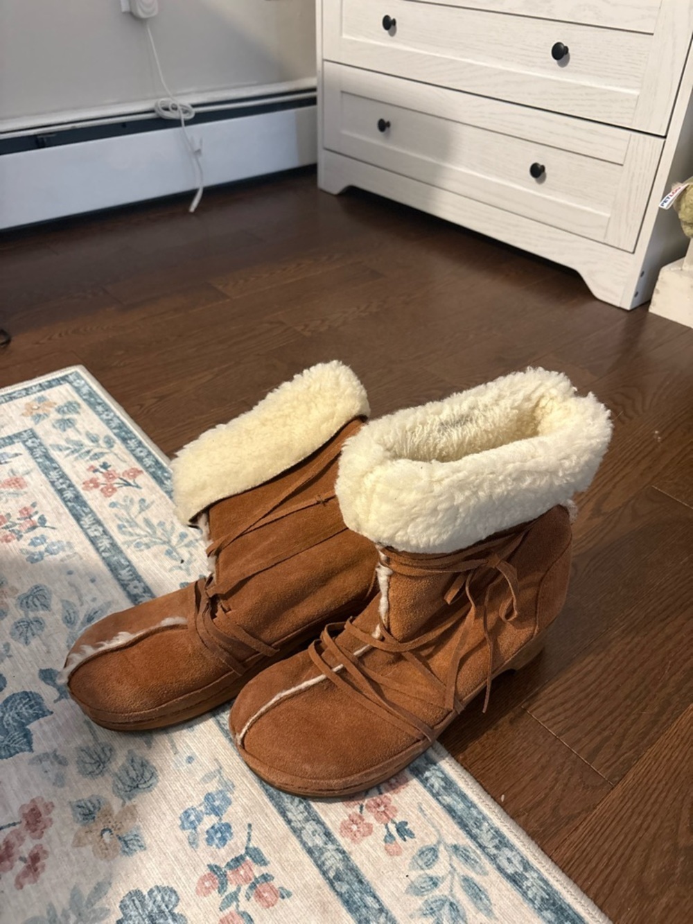 Cozy Suede Faux-Shearling Ankle Boots in Brown - Picture 2 of 9